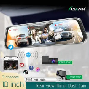 câmera veicular espelho retrovisor 10 polegadas
