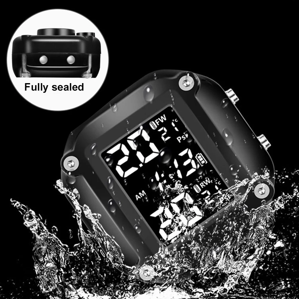Sensor TPMS motocicleta display LCD 2 sensores externos USB - Imagem 4