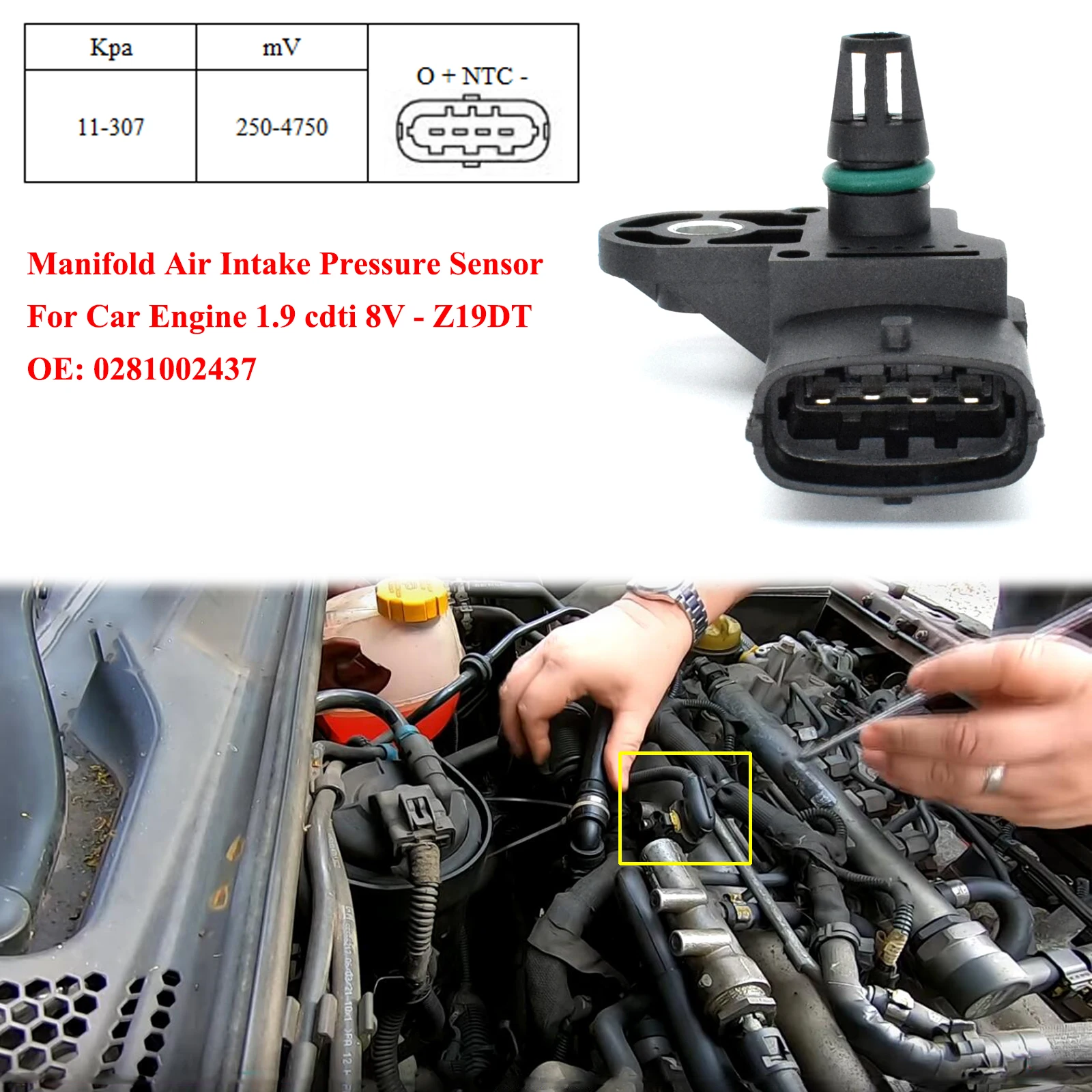 Sensor MAP Pressão 0281002437 para Opel Astra H J Zafira A - Imagem 6