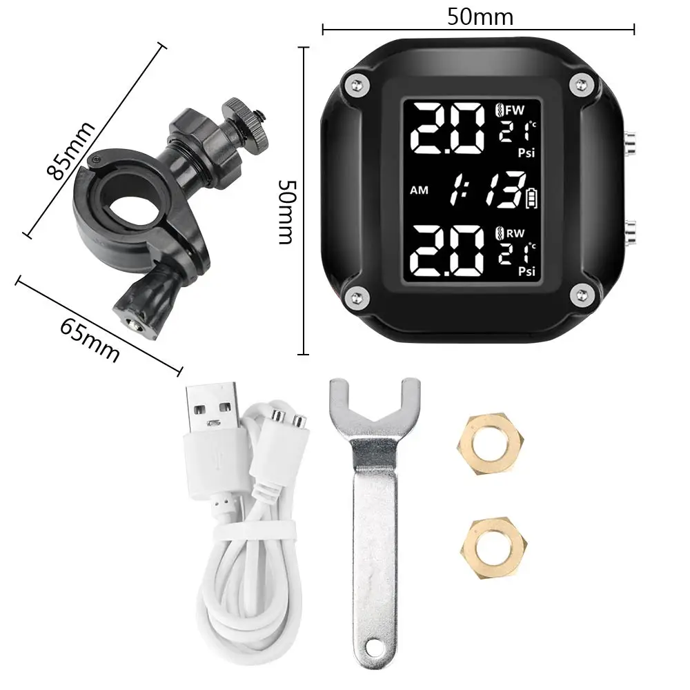 Sensor TPMS motocicleta display LCD 2 sensores externos USB - Imagem 6
