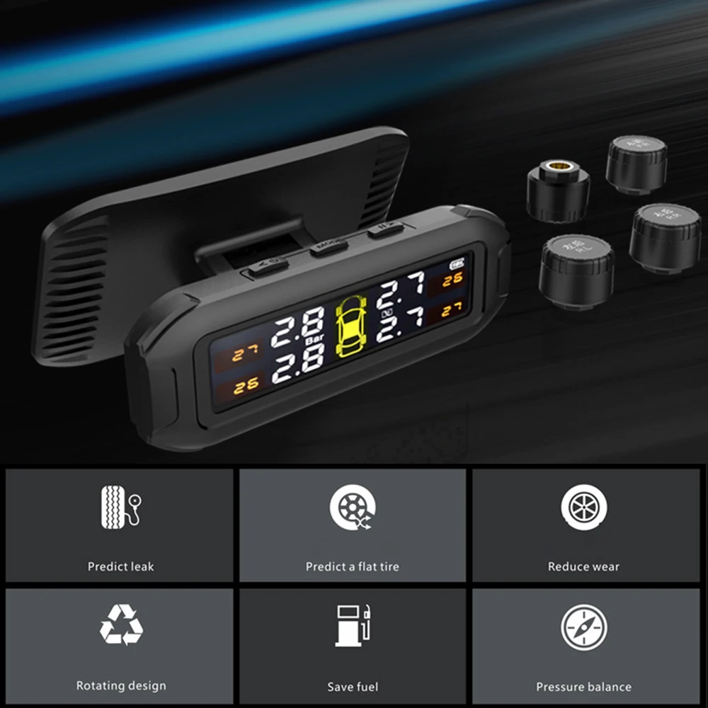 Sistema TPMS Solar com 4 Sensores Monitor de Pressão Pneu Carro - Imagem 4