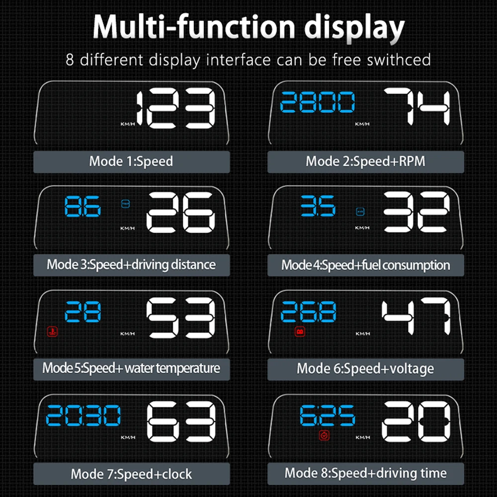 Display Digital OBD2 C500/T900 HUD Velocidade Temperatura Água RPM - Imagem 4