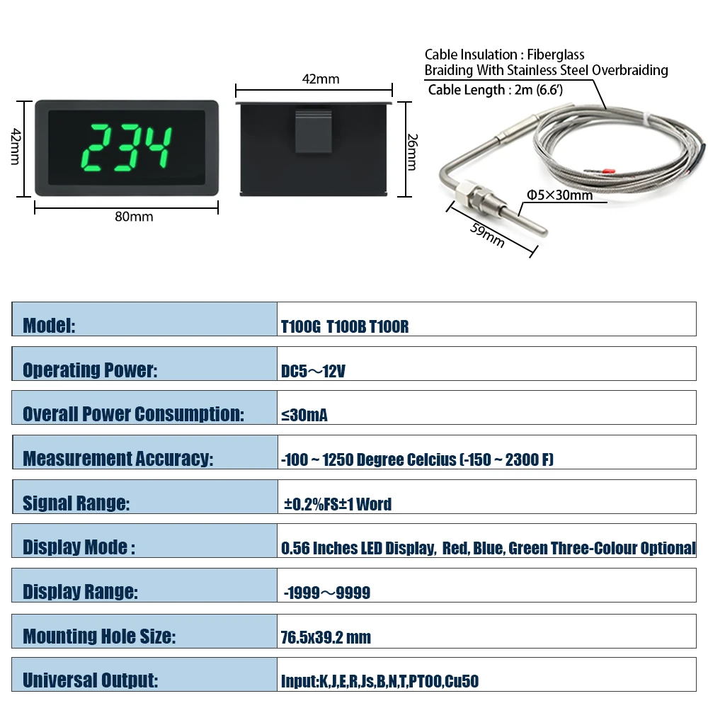 Termômetro Digital LED EGT 12V -200 a 1250°C - Imagem 2