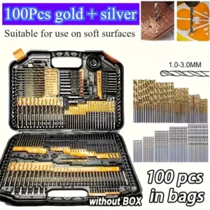 Conjunto 100 Brocas HSS Titânio Haste Reta para Metal Madeira Plástico