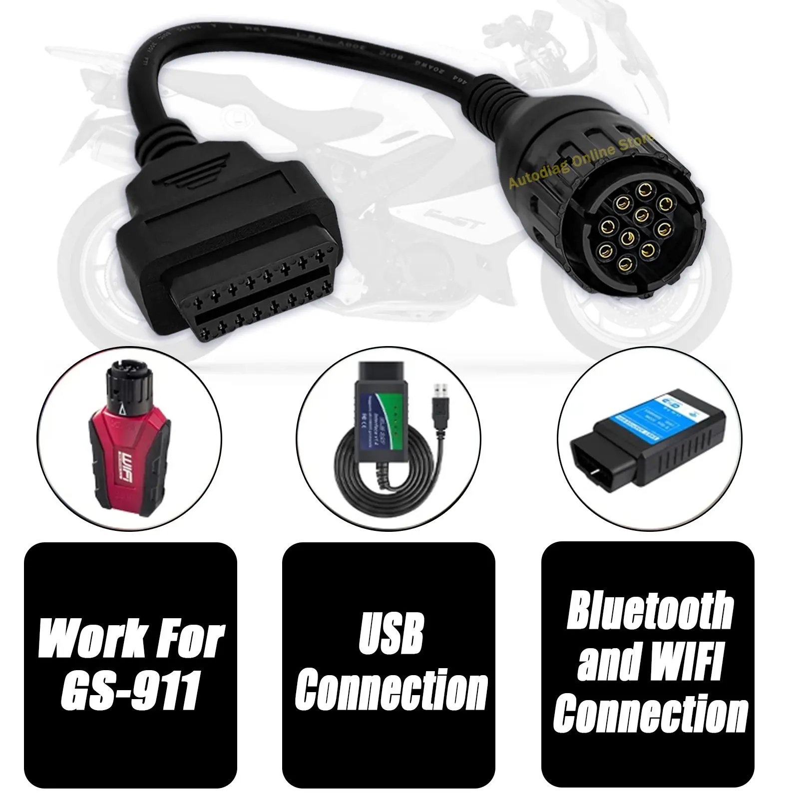 Cabo Adaptador OBD2 10 Pinos para 16 Pinos para Motocicletas - Imagem 3