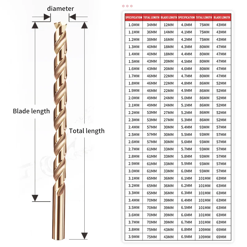 Broca Espiral HSS M35 Cobalto 1mm a 18mm - Imagem 2