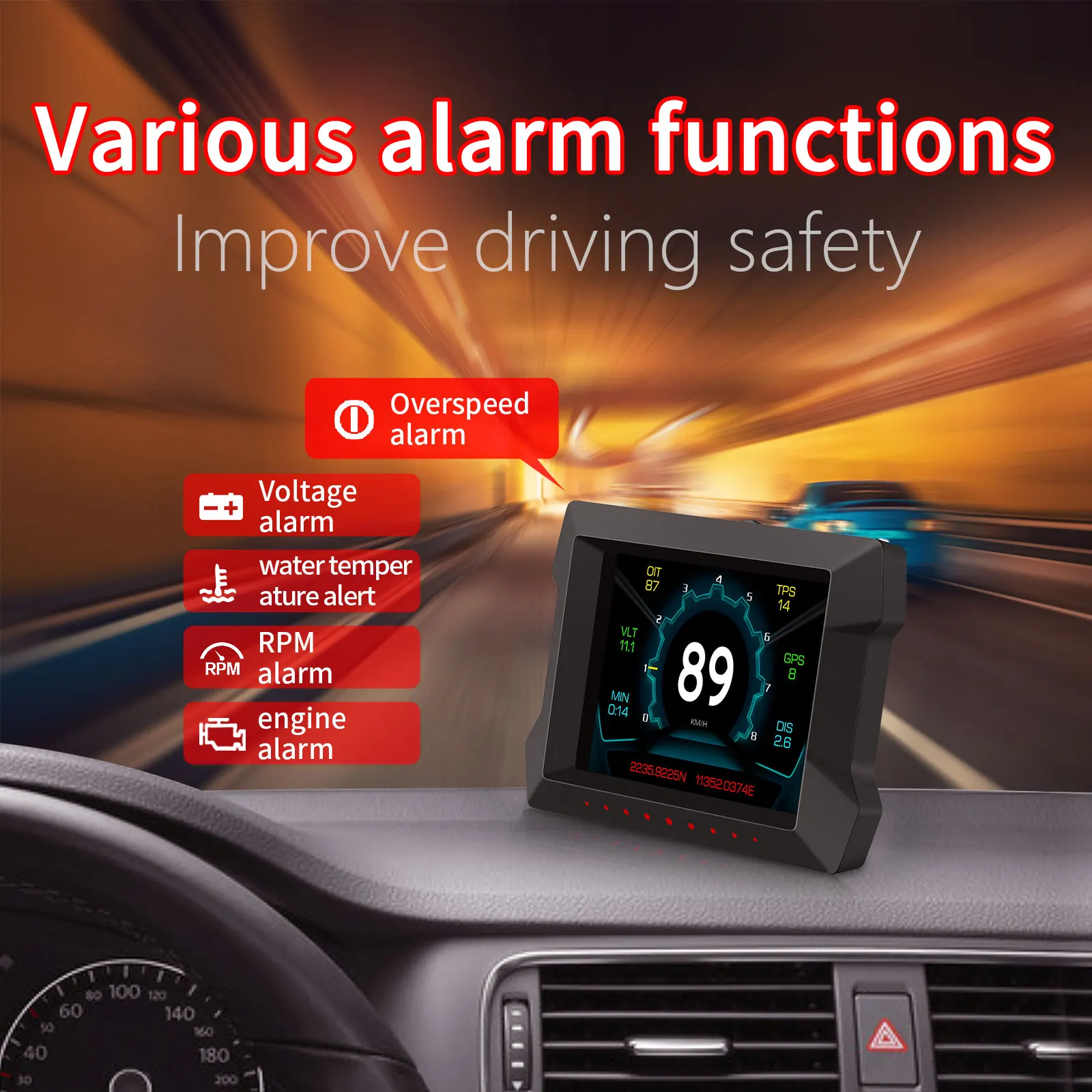 Display HUD OBD2 GPS P22 3.5 polegadas com inclinômetro - Imagem 4
