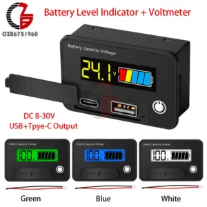 voltímetro digital lcd 8-30v usb type-c