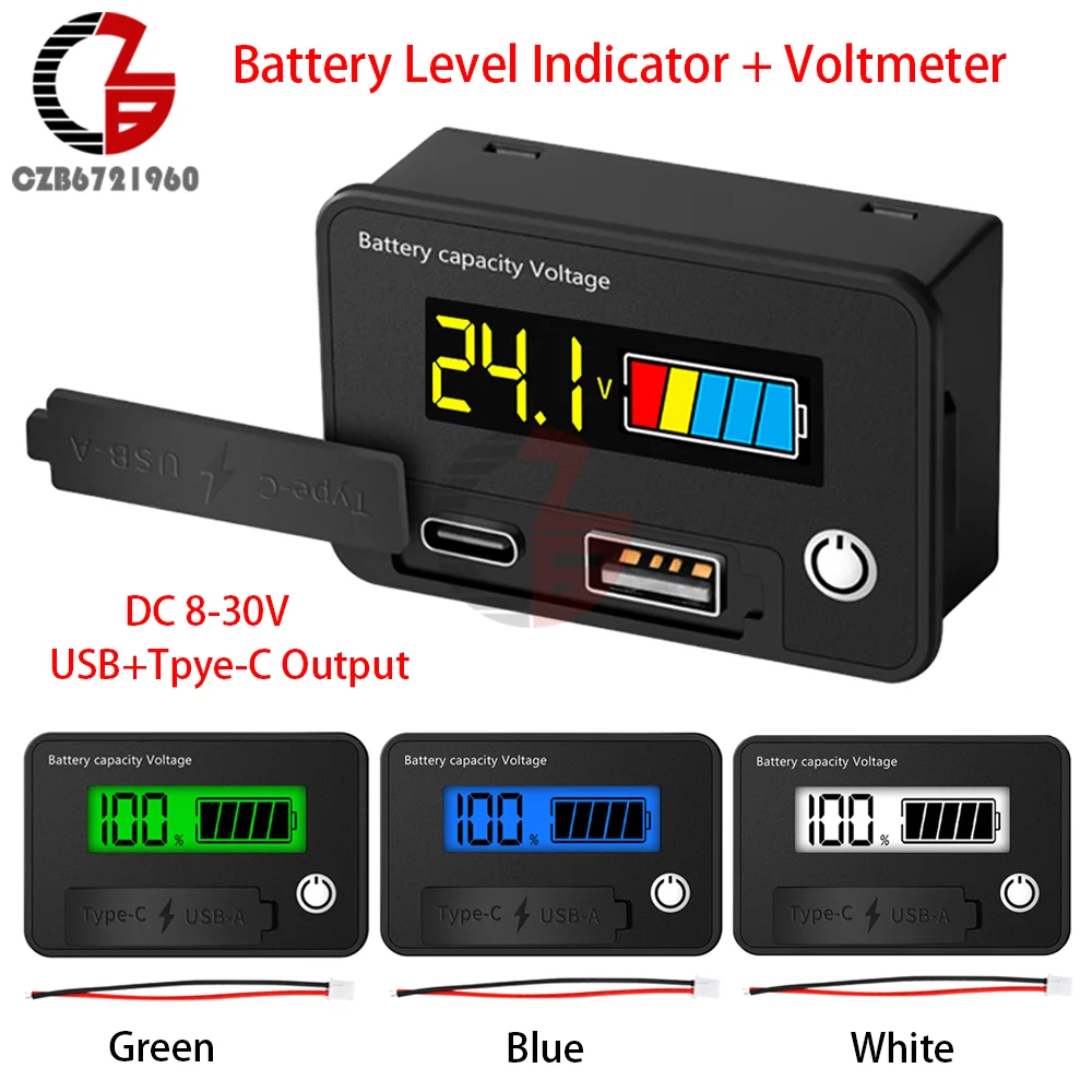 voltímetro digital lcd 8-30v usb type-c