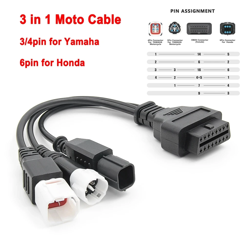 Cabo Adaptador OBD2 ELM327 3, 4 e 6 Pinos para Motos Honda e Yamaha - Imagem 3