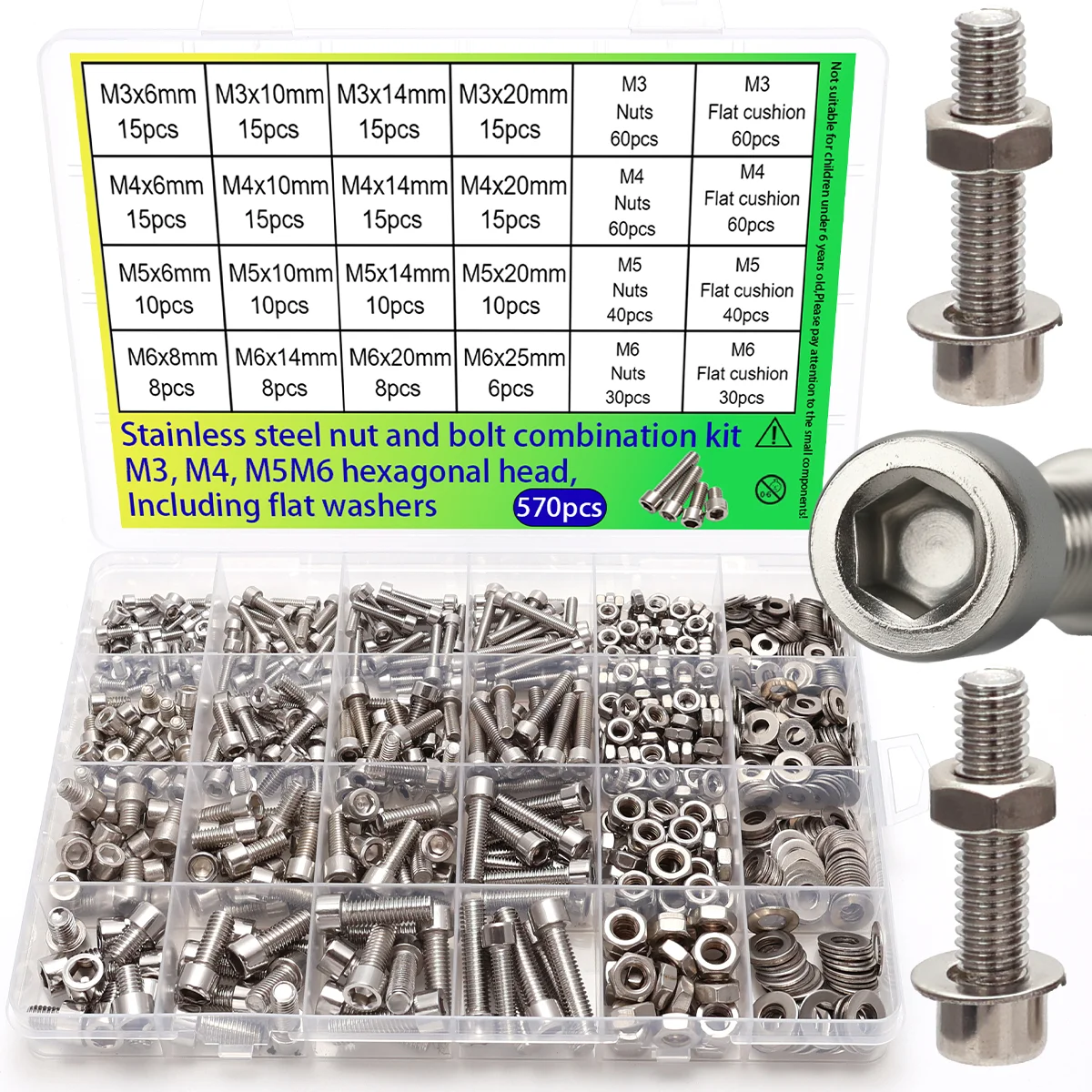 Kit 570 Parafusos Sextavados M3 M4 M5 M6 Aço Inoxidável - Imagem 4