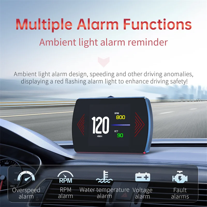 Display P12S OBD2 HUD com velocímetro e leitura de código de falhas - Imagem 6