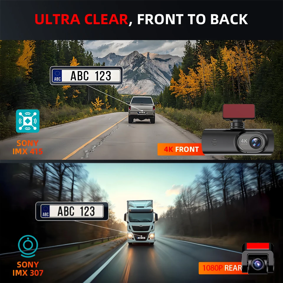 Dash Cam E-ACE 4K UHD com GPS WiFi Câmera Dupla - Imagem 2