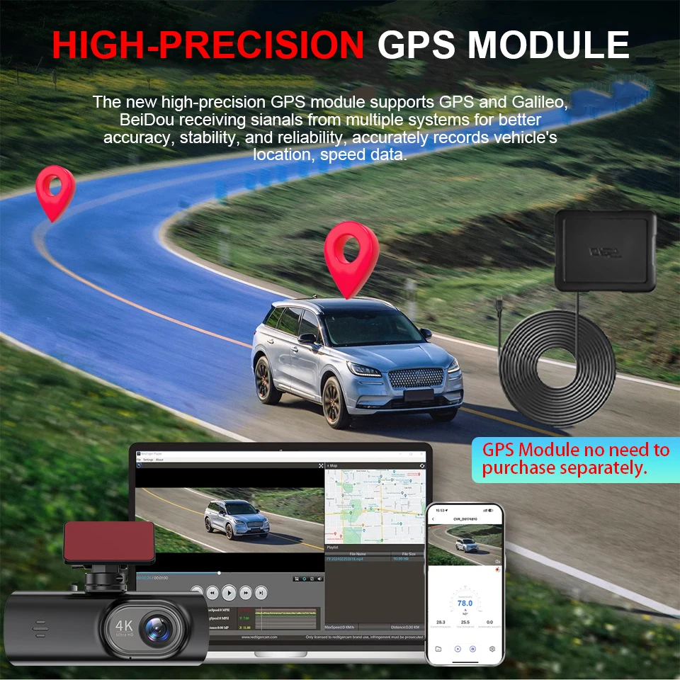 Dash Cam E-ACE 4K UHD com GPS WiFi Câmera Dupla - Imagem 6