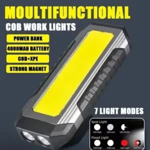 Lanterna COB LED Recarregável com Ímã e Power Bank