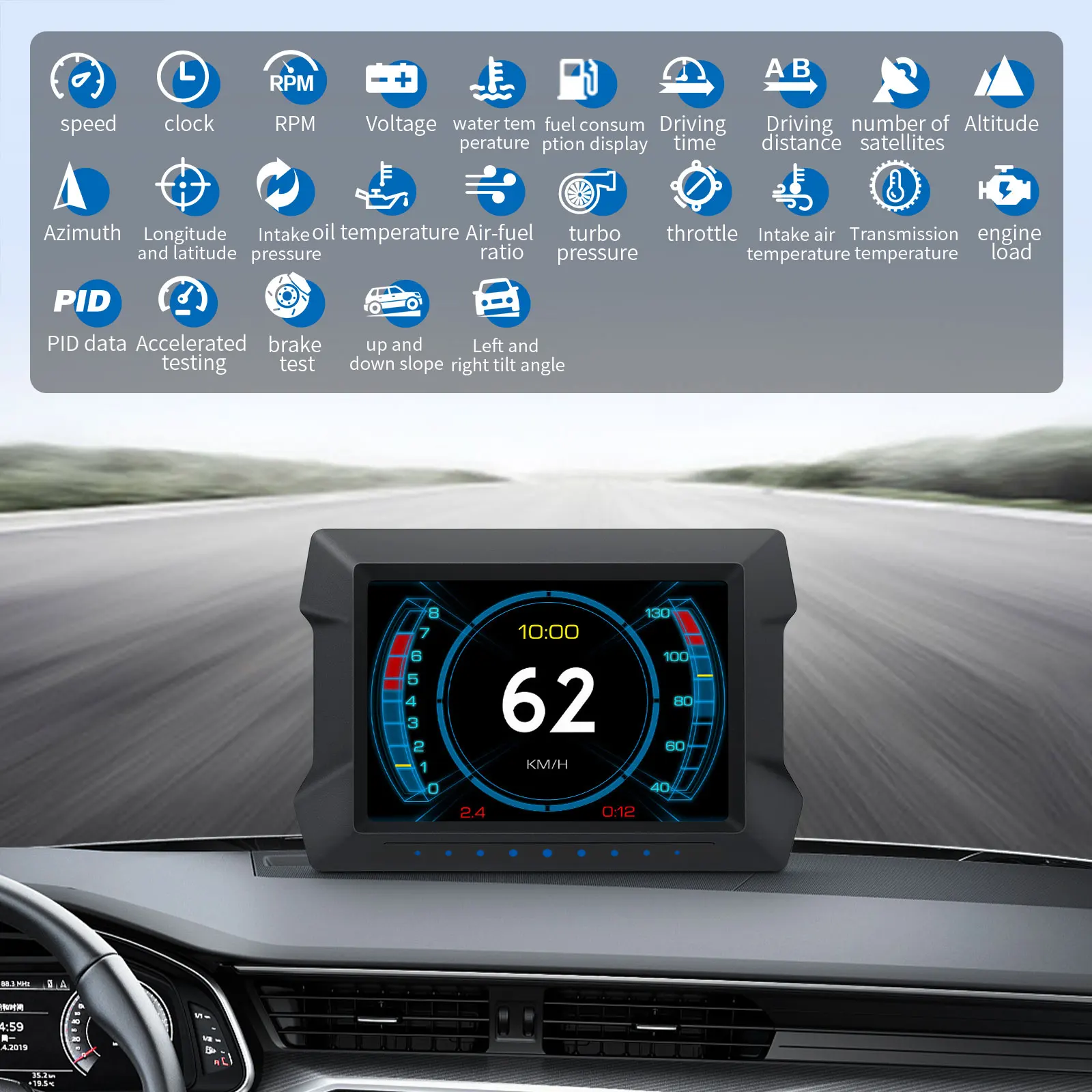 Display HUD OBD2 GPS P22 3.5 polegadas com inclinômetro - Imagem 3