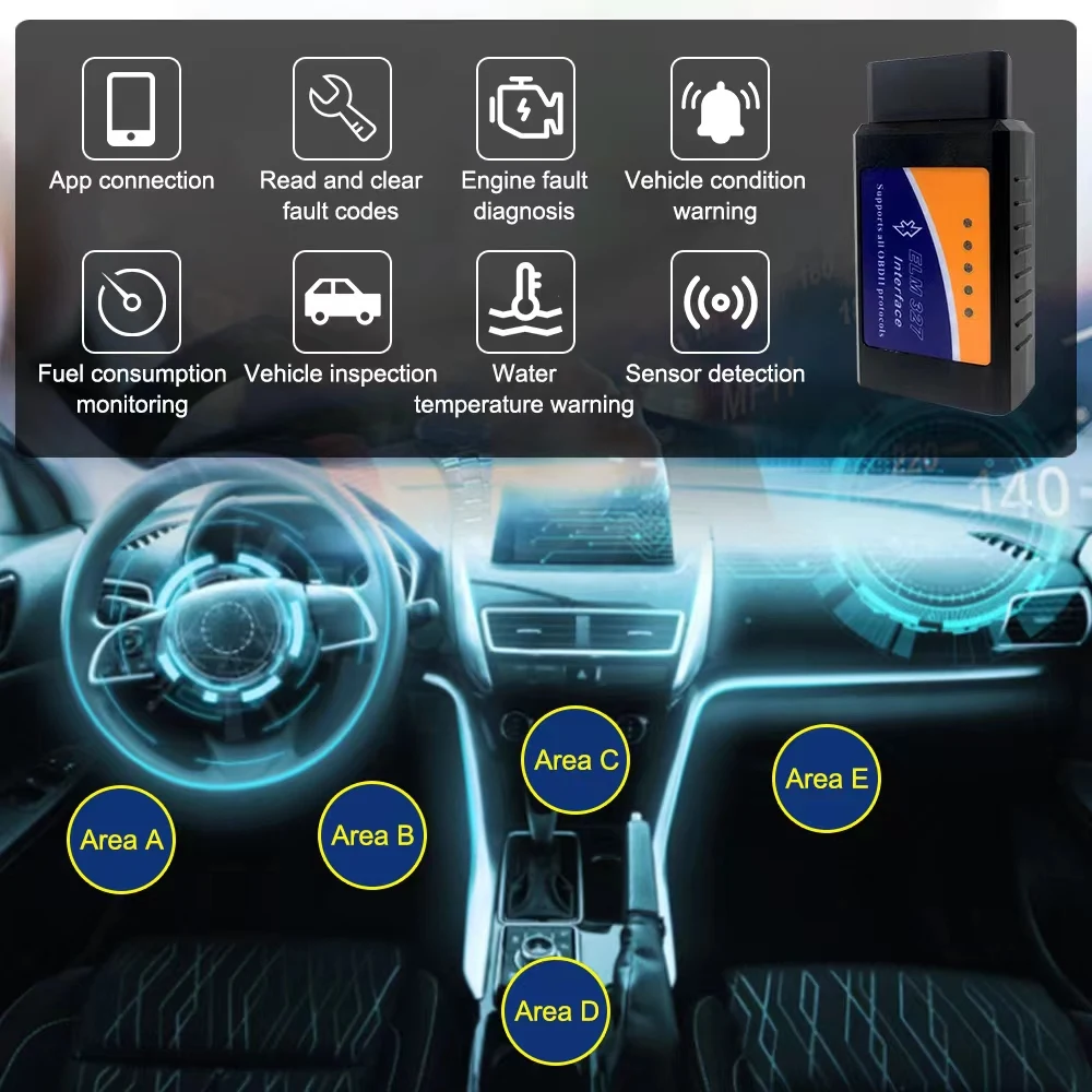 Scanner automotivo ELM327 v2.1 OBD2 Bluetooth para Android/iOS - Imagem 2