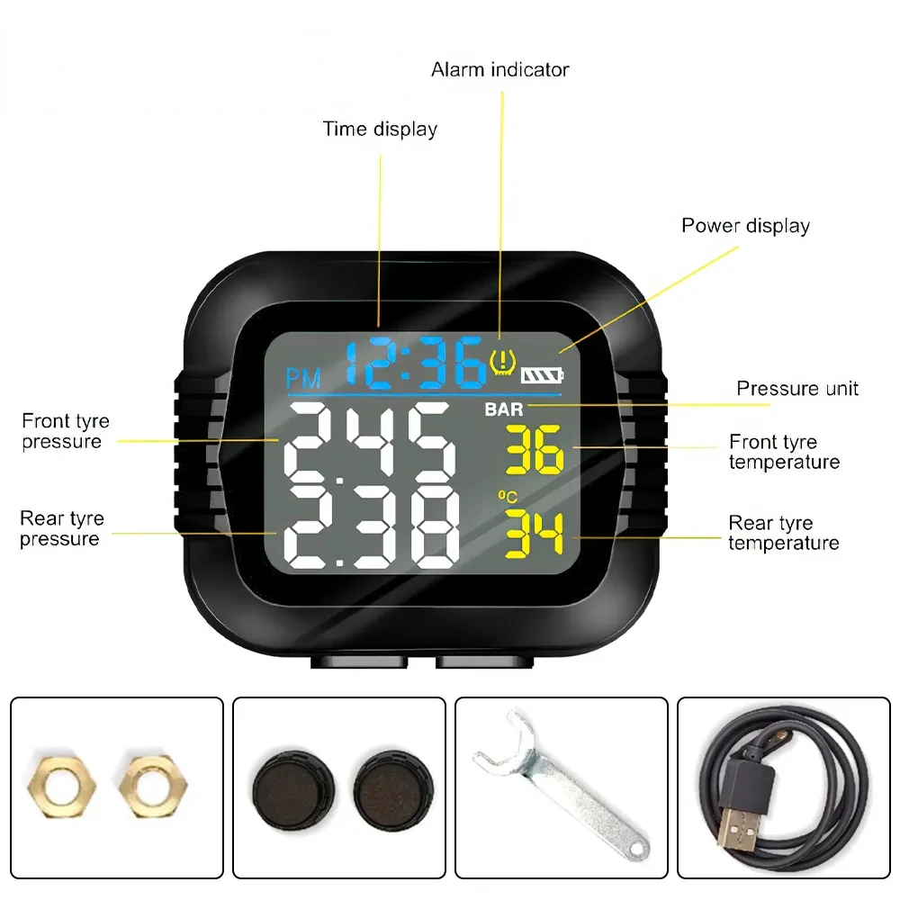 Sistema TPMS Motocicleta Alarme Pneu 2 Sensores Externos - Imagem 5