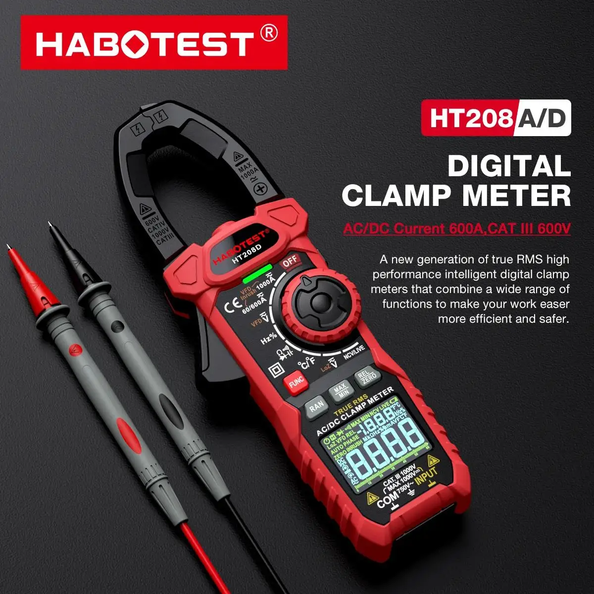Amperímetro Alicate Habotest HT208A True RMS 1000A AC/DC - Imagem 2