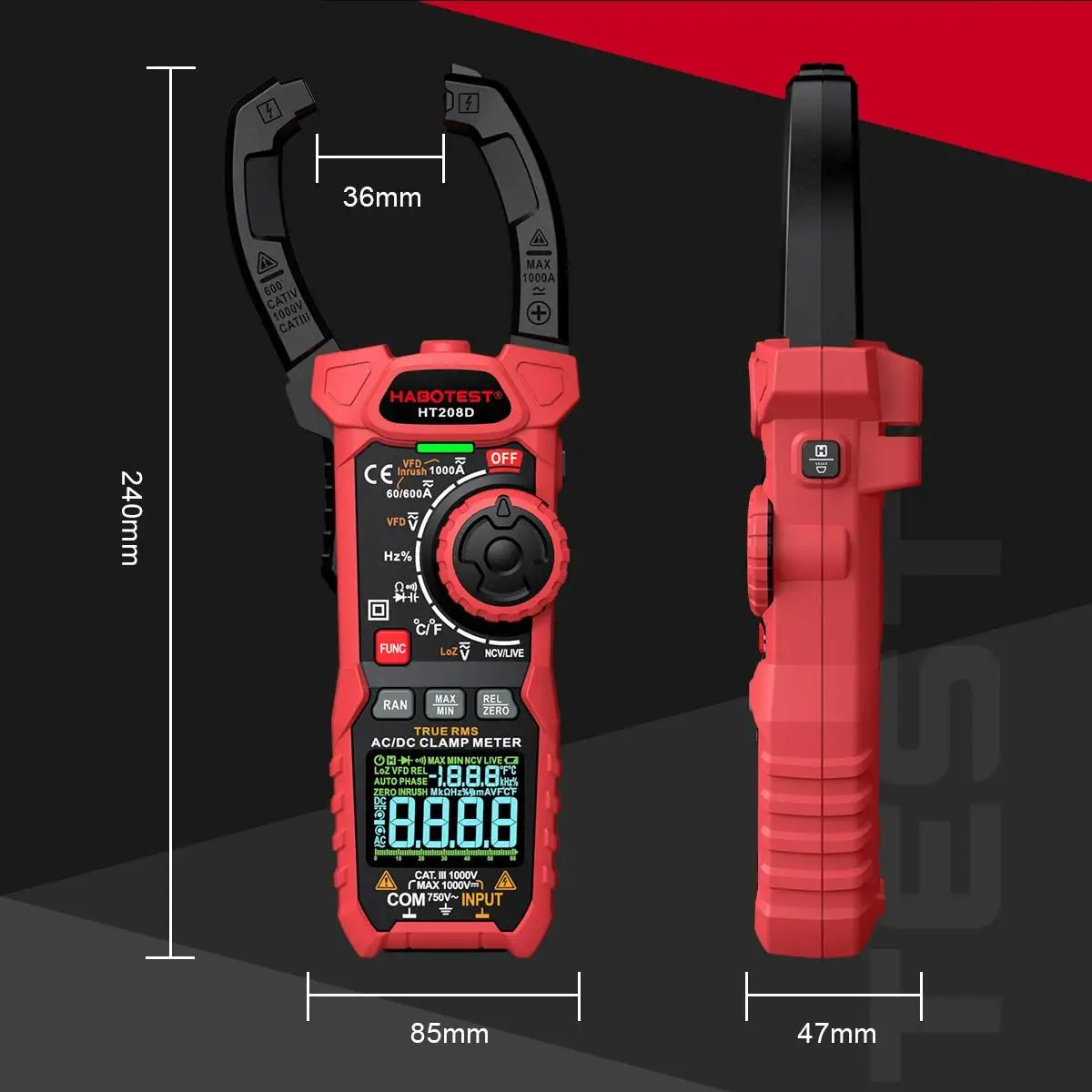 Amperímetro Alicate Habotest HT208A True RMS 1000A AC/DC - Imagem 4