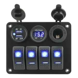 painel interruptor 4 gangues usb voltímetro 12v 24v