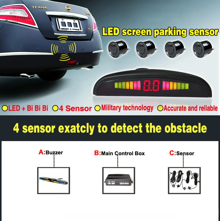 Sensor de Estacionamento 4 Sensores com Display LED 12V - Imagem 3