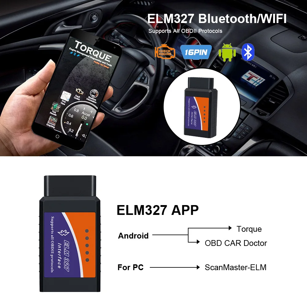 Scanner OBD2 ELM327 Bluetooth/WiFi para Android/iOS - Imagem 2