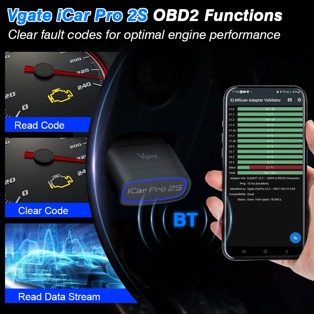 Scanner OBD2 Bluetooth 5.2 Vgate iCar Pro 2S para Android iOS - Imagem 5