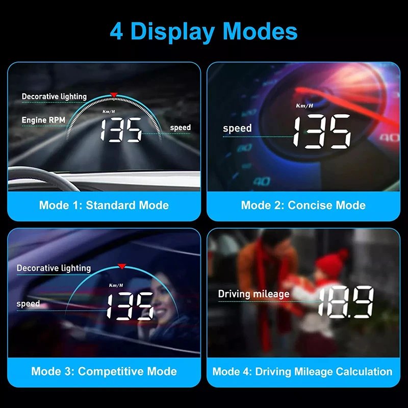 HUD OBD2 M8 3.5 polegadas para-brisa com aviso de excesso de velocidade - Imagem 6