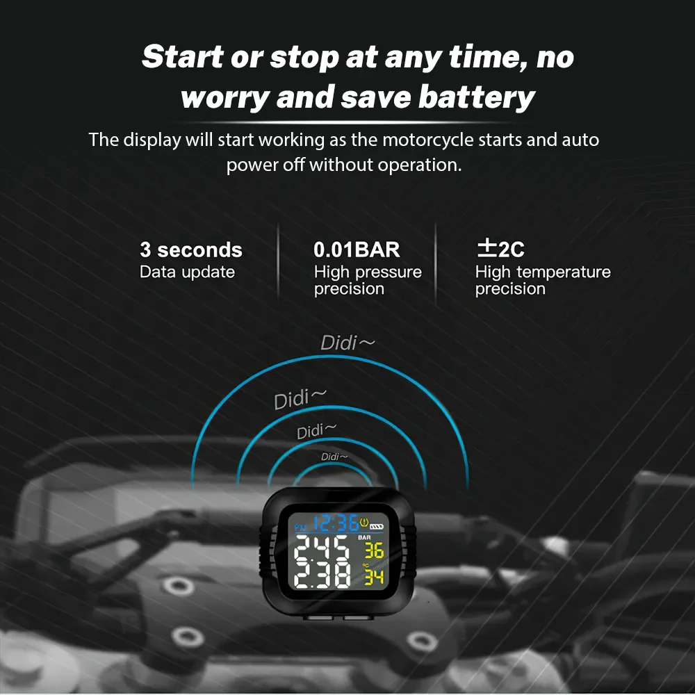 Sistema TPMS Motocicleta Alarme Pneu 2 Sensores Externos - Imagem 2