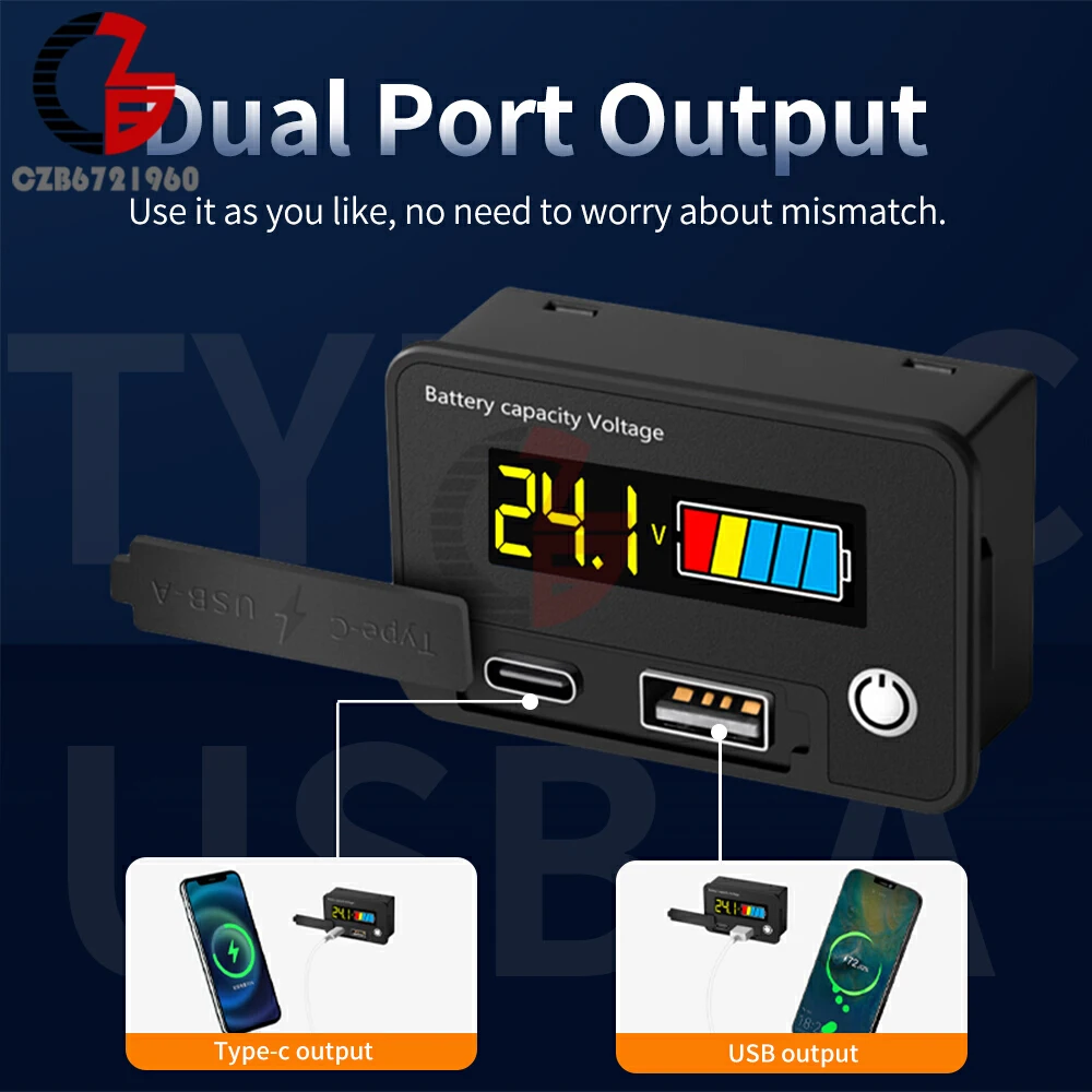 Voltímetro Digital LCD 8-30V com USB e Type-C - Imagem 4