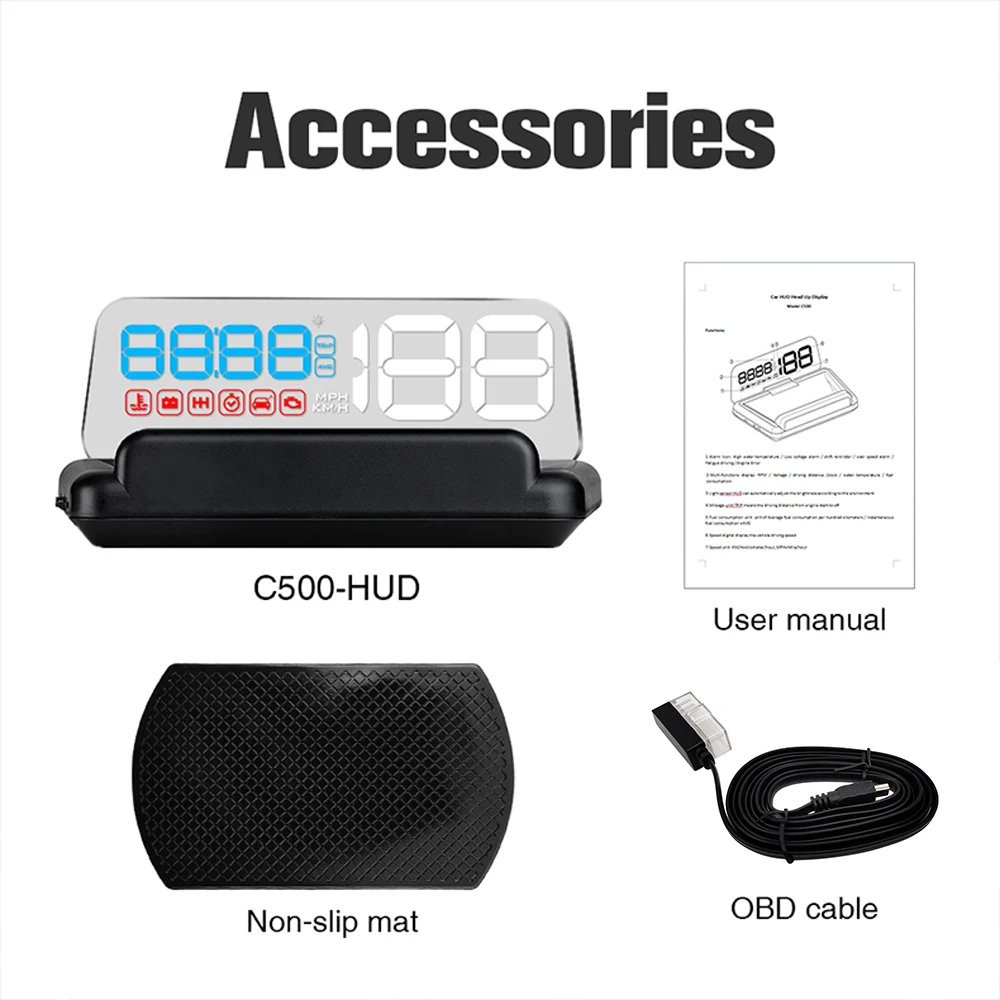 Display Digital OBD2 C500/T900 HUD Velocidade Temperatura Água RPM - Imagem 6