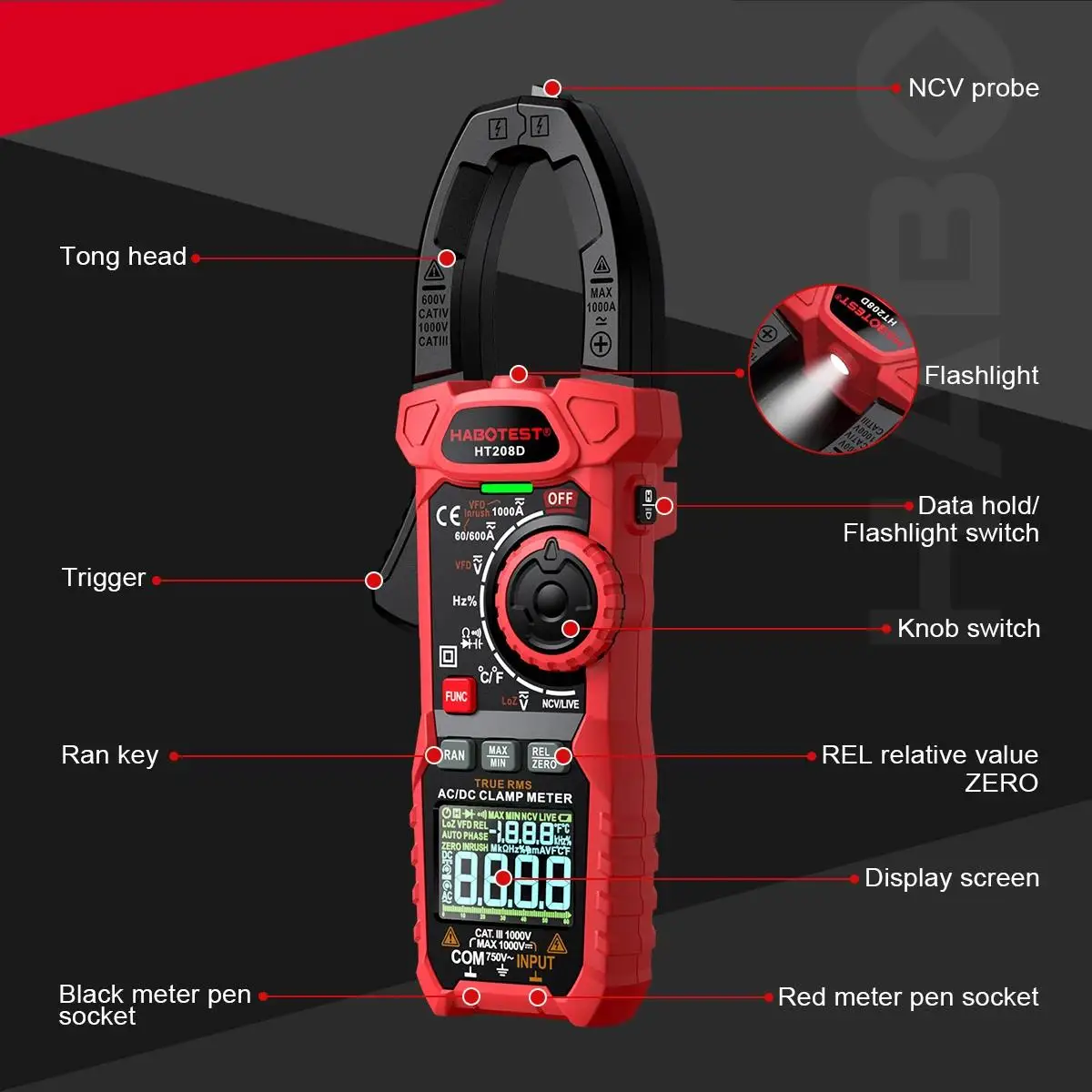 Amperímetro Alicate Habotest HT208A True RMS 1000A AC/DC - Imagem 3
