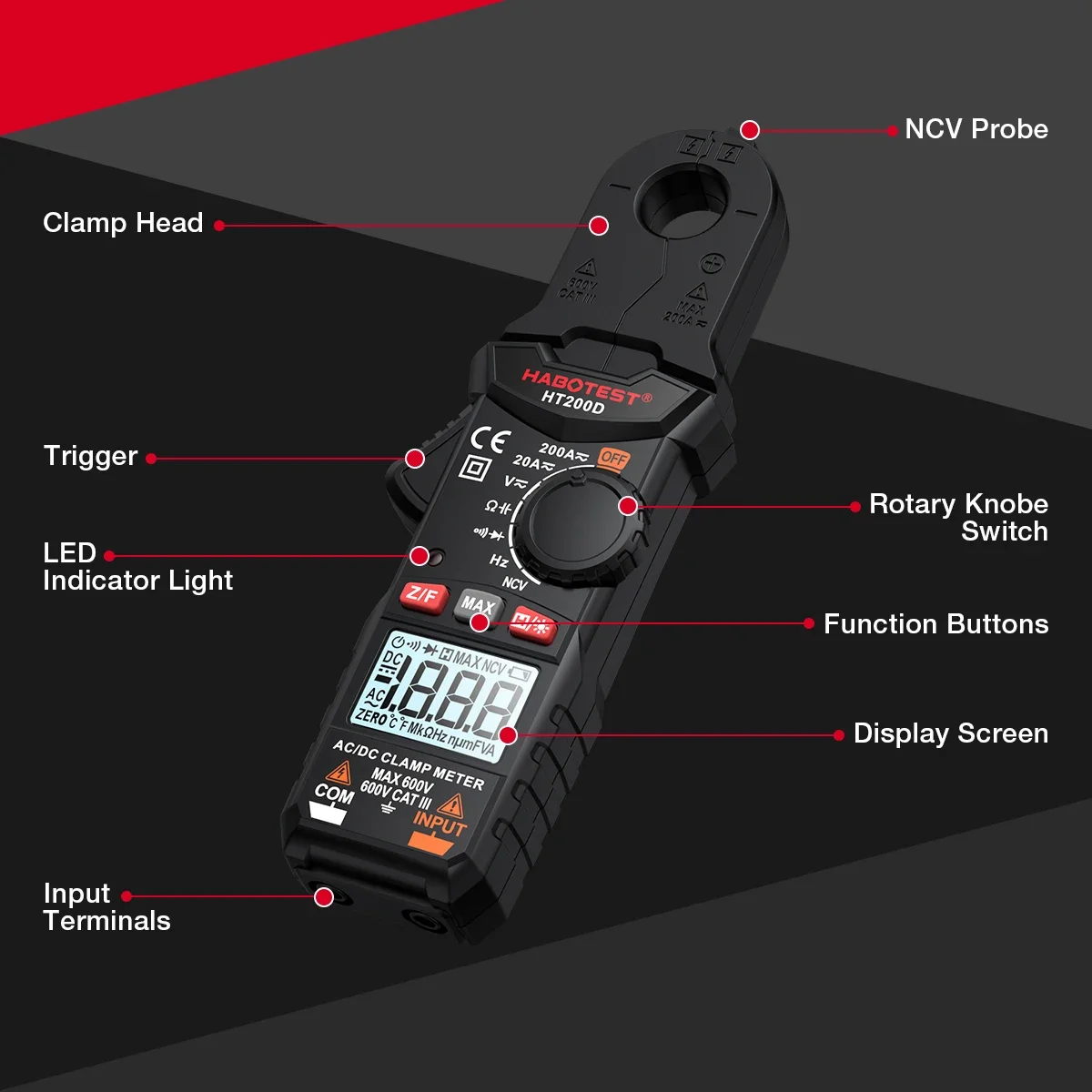 Alicate Amperímetro Digital Habotest HT200D 2000 Contagens True RMS - Imagem 5