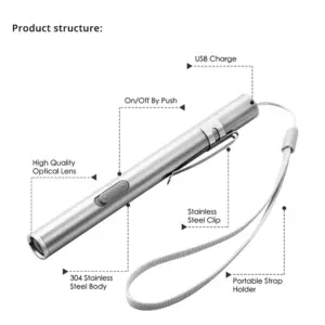 lanterna de caneta led recarregável usb