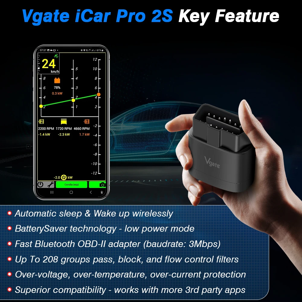 Scanner OBD2 Bluetooth 5.2 Vgate iCar Pro 2S para Android iOS - Imagem 4