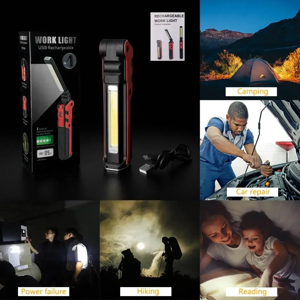 Lanterna de inspeção COB LED recarregável USB com gancho magnético - Imagem 6