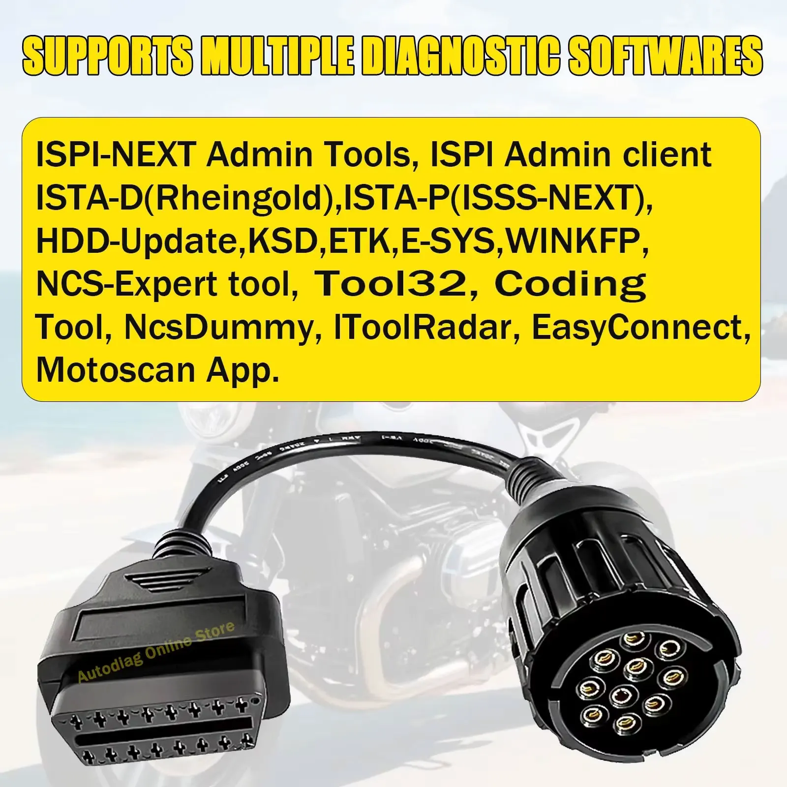 Cabo Adaptador OBD2 10 Pinos para 16 Pinos para Motocicletas - Imagem 4