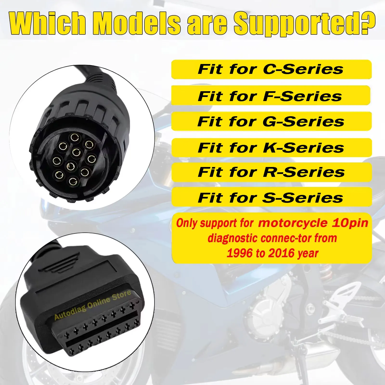 Cabo Adaptador OBD2 10 Pinos para 16 Pinos para Motocicletas - Imagem 2