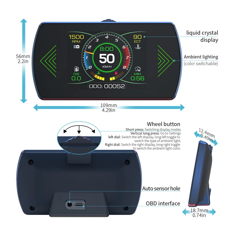 Display P12S OBD2 HUD com velocímetro e leitura de código de falhas - Imagem 2