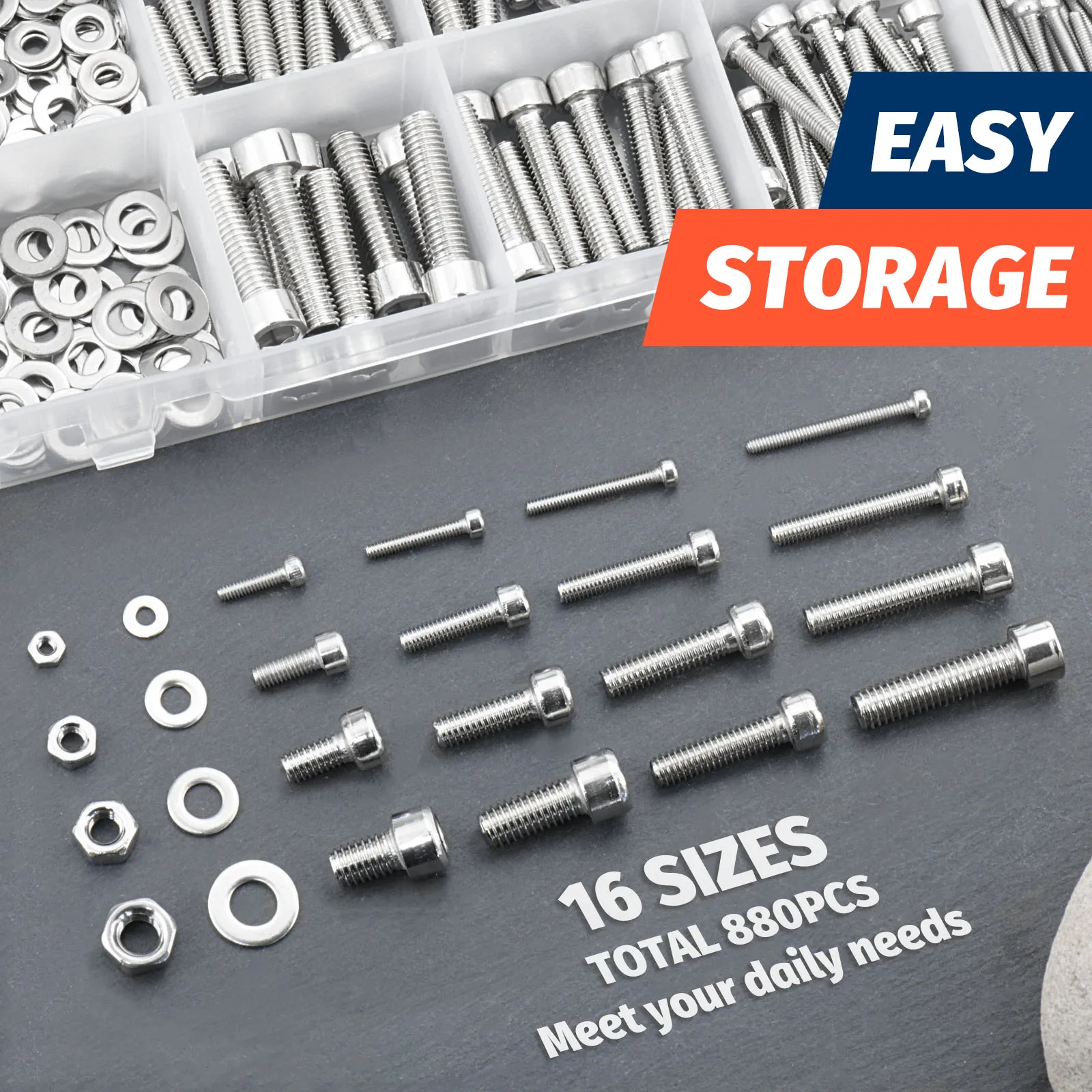 Kit 880 Peças Parafuso Porca Arruela Inox M2 M3 M4 M5 - Imagem 2