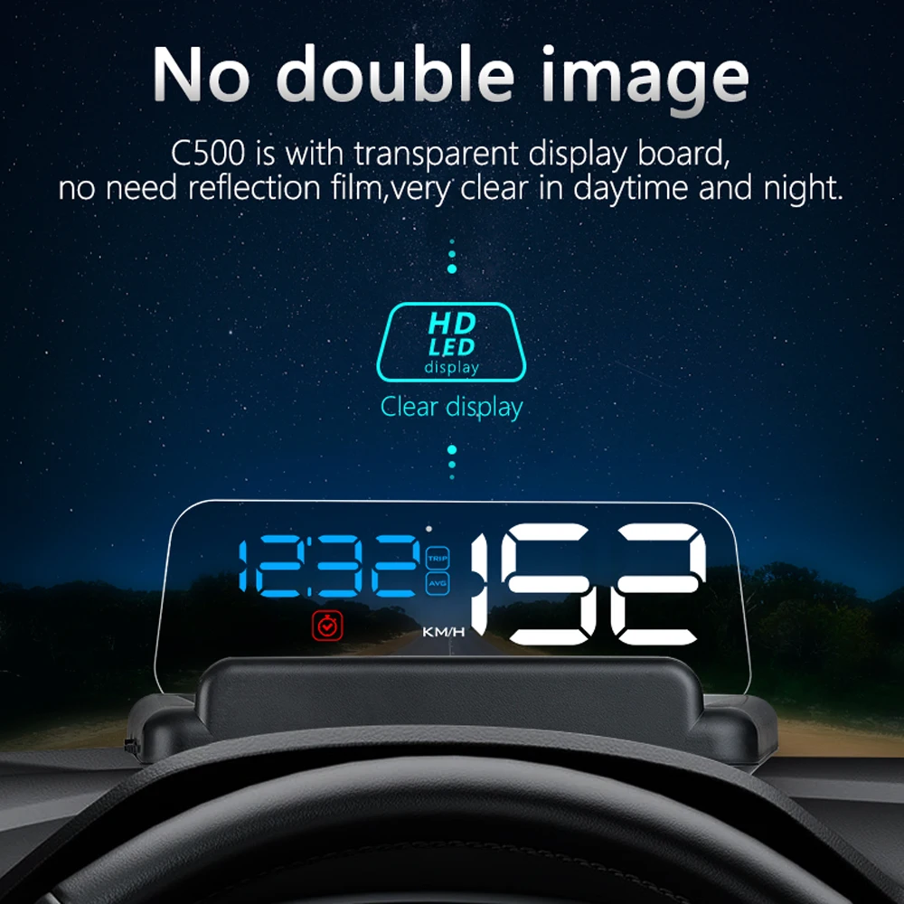 Display Digital OBD2 C500/T900 HUD Velocidade Temperatura Água RPM - Imagem 2