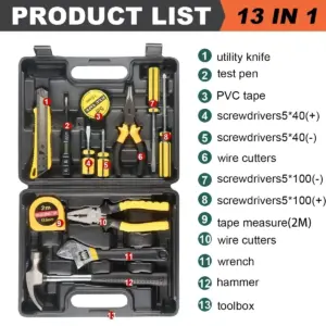 Kit de ferramentas manuais com caixa de plástico para reparos