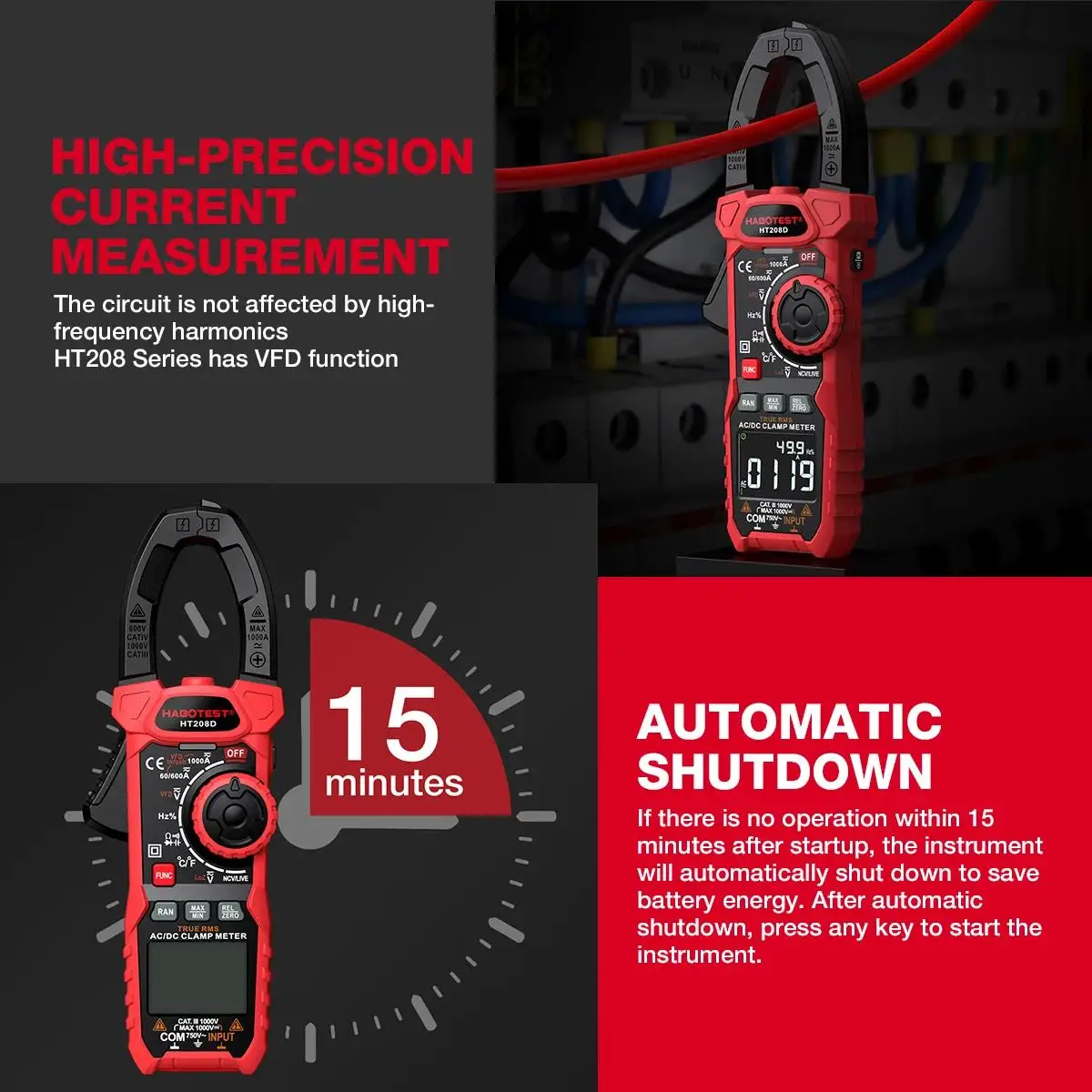 Amperímetro Alicate Habotest HT208A True RMS 1000A AC/DC - Imagem 6