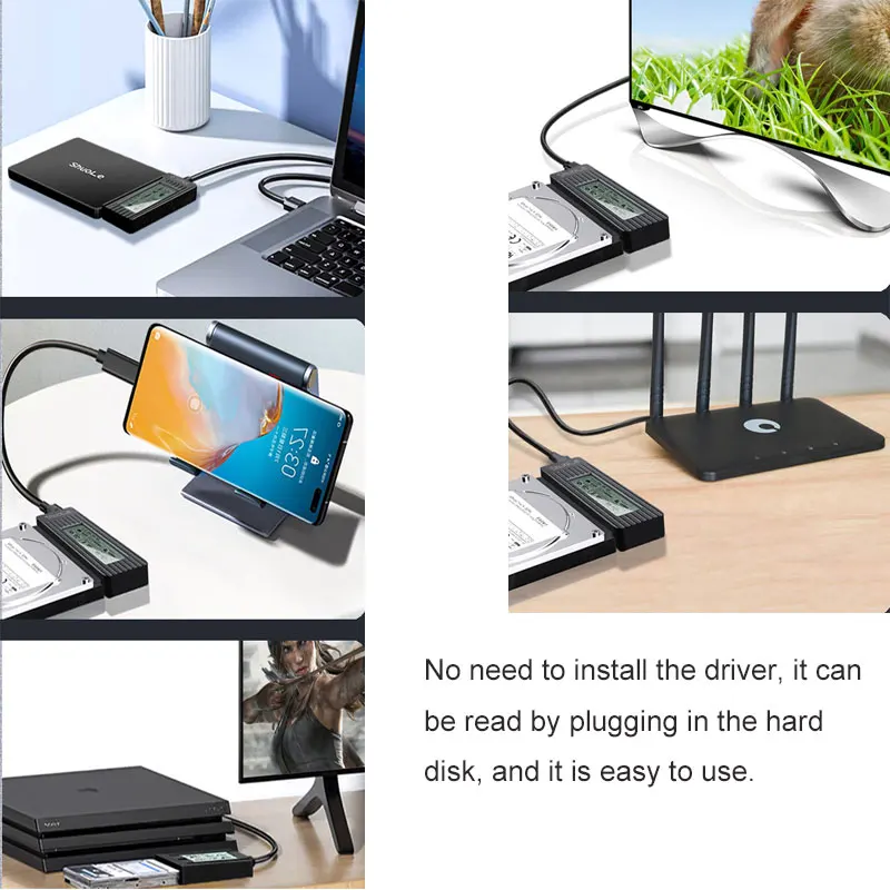 Adaptador USB 3.2 para SATA com tela para SSD/HDD 2.5 e 3.5 Polegadas - Imagem 6