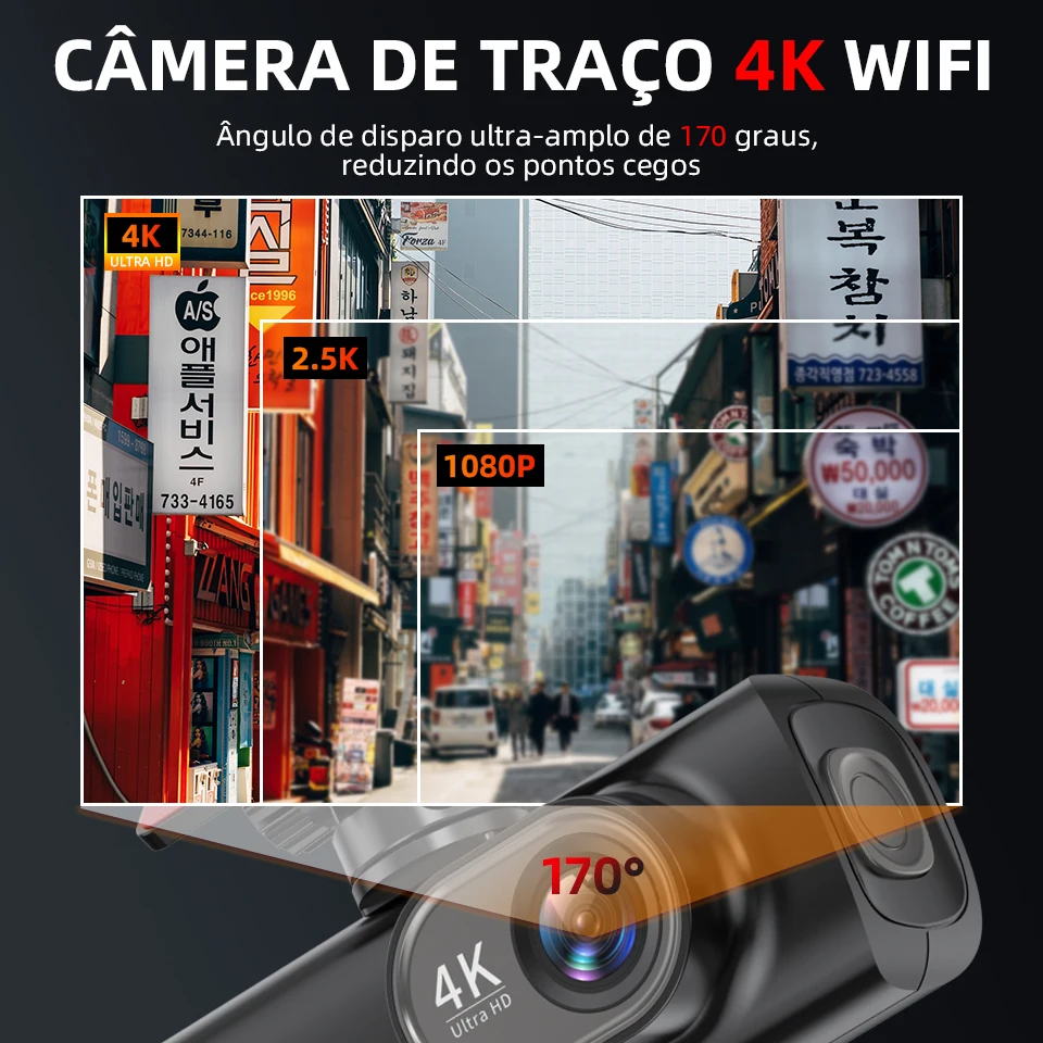 Dash Cam E-ACE 4K UHD com GPS WiFi Câmera Dupla - Imagem 3