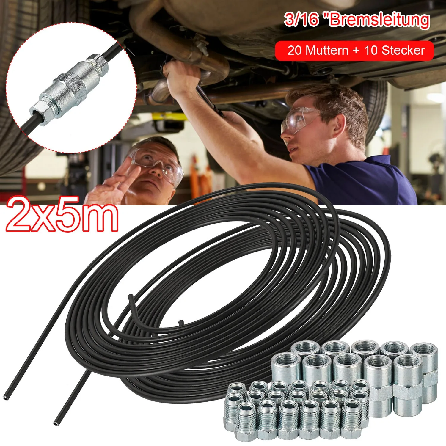 Tubo de freio 5m 3/16" (4,75mm) aço PVF com porcas M10 e conectores - Imagem 6