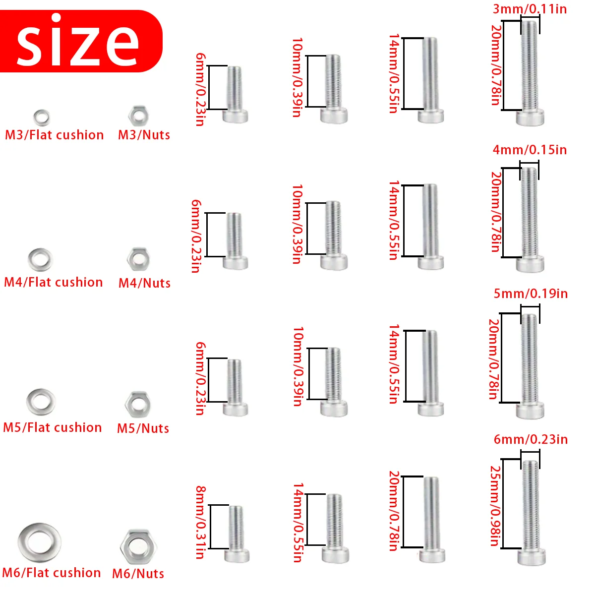 Kit 570 Parafusos Sextavados M3 M4 M5 M6 Aço Inoxidável - Imagem 3