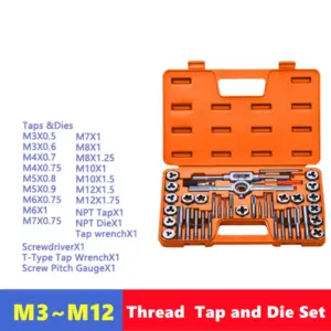 conjunto machos e cossinetes m3-m12 40 peças