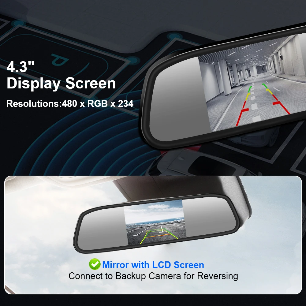Monitor retrovisor 4.3 polegadas TFT LCD universal 12V-24V - Imagem 4